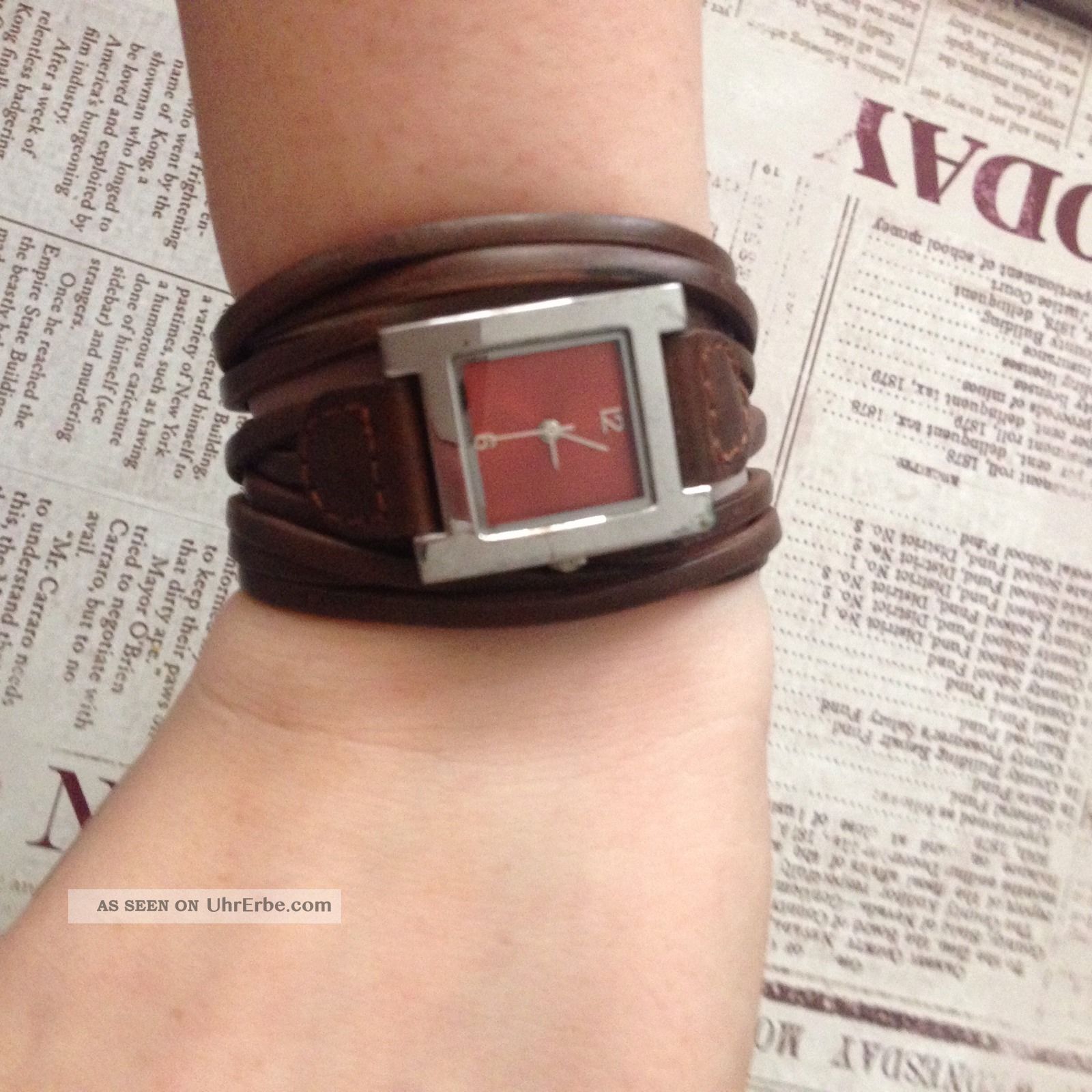 Uhr Leder Braun Silber Stränge Analog Damen Armbanduhren Bild