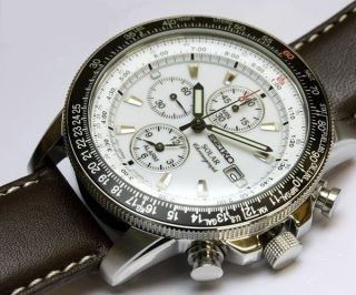 Nagelneu Seiko Ssc013p1 Solar Flightmaster Armbanduhr Lederband Alarm - Stoppuhr Bild