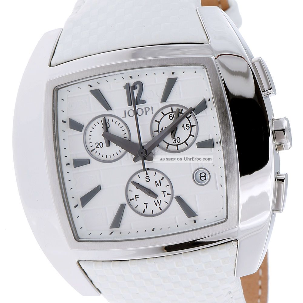 Joop Herrenuhr Xl Icon Jp100511f04 Edelstahl Silber Leder Weiß Armbanduhren Bild