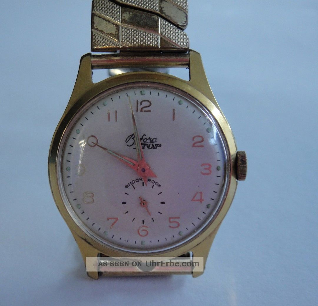 ✿● Alte (??) Bifora Top Handaufzug Shockproof In Gold Ziffern 1 - 12 Armbanduhren Bild