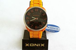 Xonix Armbanduhr Orange Schwarz Wasserdicht Silikon Gummi Edelstahl 83856 Bild