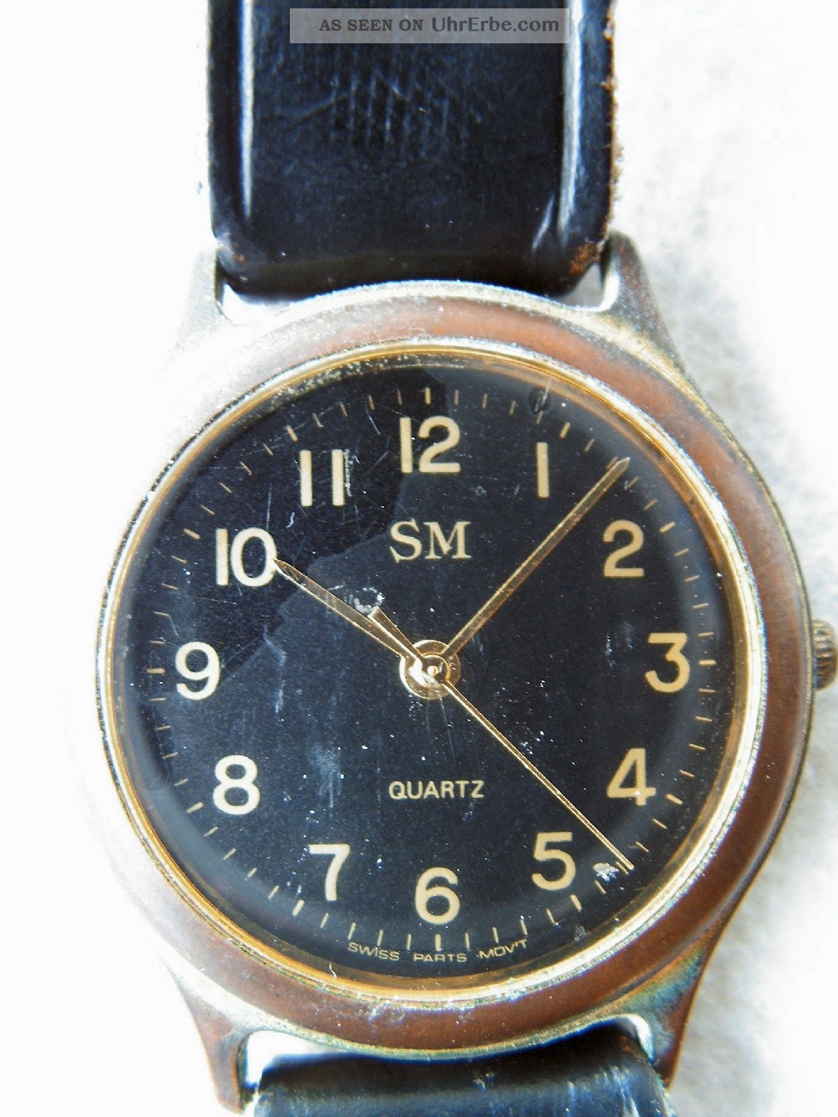Armbanduhr Der Marke Sm - Schwarzes Lederarmband Herrenuhr Analog Quarz Retro Armbanduhren Bild