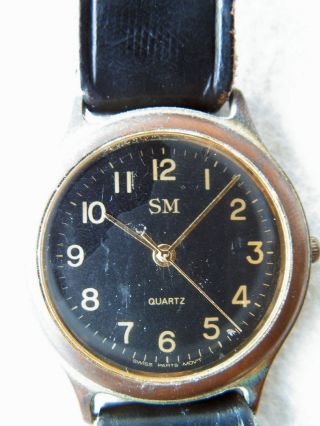 Armbanduhr Der Marke Sm - Schwarzes Lederarmband Herrenuhr Analog Quarz Retro Bild