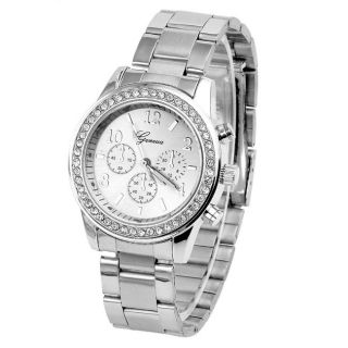 Geneva Edelstahl Armbanduhr Damen Herren Uhr Kristalle Strass Quarzuhr Luxus Bild