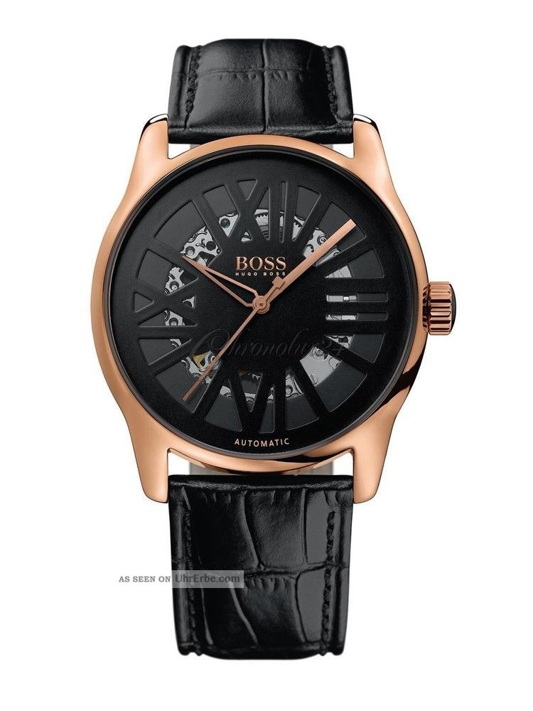 Hugo Boss 1512653 Automatic Gold Plated Skeleton Luxury Watch Armbanduhren Bild