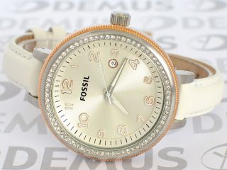 Fossil Damen Uhr Rose Silber Weiss Strass Ladies Dress Leder Armbanduhr Am4362 Bild