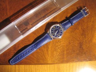 „swatch“ Quarzarmbanduhr Leder Blau, Bild