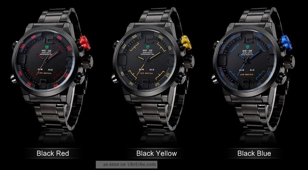 Herren Armbanduhr Mit Led Licht Digitalanzeige Datum Alarm Metalband Sportlich Armbanduhren Bild