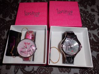 2 Modische Armbanduhren,  Luscious Girls,  Pink,  Schwarz,  Glitzersteinchen,  Ov Bild