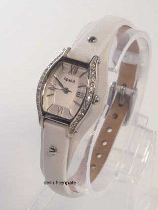 Fossil Damenuhr / Damen Uhr Leder Weiß Silber Strass Es3288 Bild