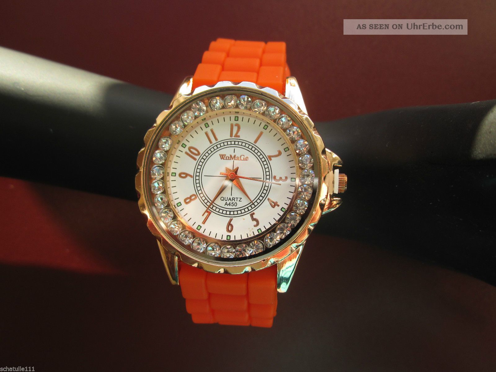 Designer Damenuhr,  Silikon Armband Uhr,  Strass,  Farbauswahl,  Gold Plattiert D64 Armbanduhren Bild