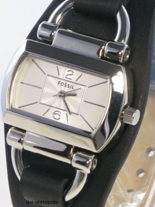 Fossil Damenuhr / Damen Uhr Leder Schwarz Silber Bq1115 Bild