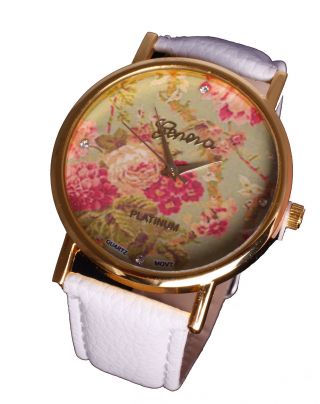Damen Armbanduht Quarz Flora Time Gold Plated Glas Kristalle Blumen Design Mode Bild