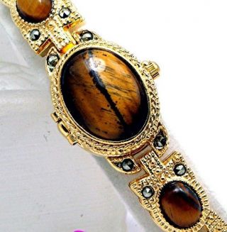 Gold Deko Tigerauge Precious Juwel Markasit Damen Statement Armband Anzug Uhr Bild