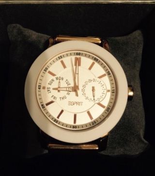 Esprit Damen Uhr Rose Gold Weiß Silikon Armbanduhr Bild
