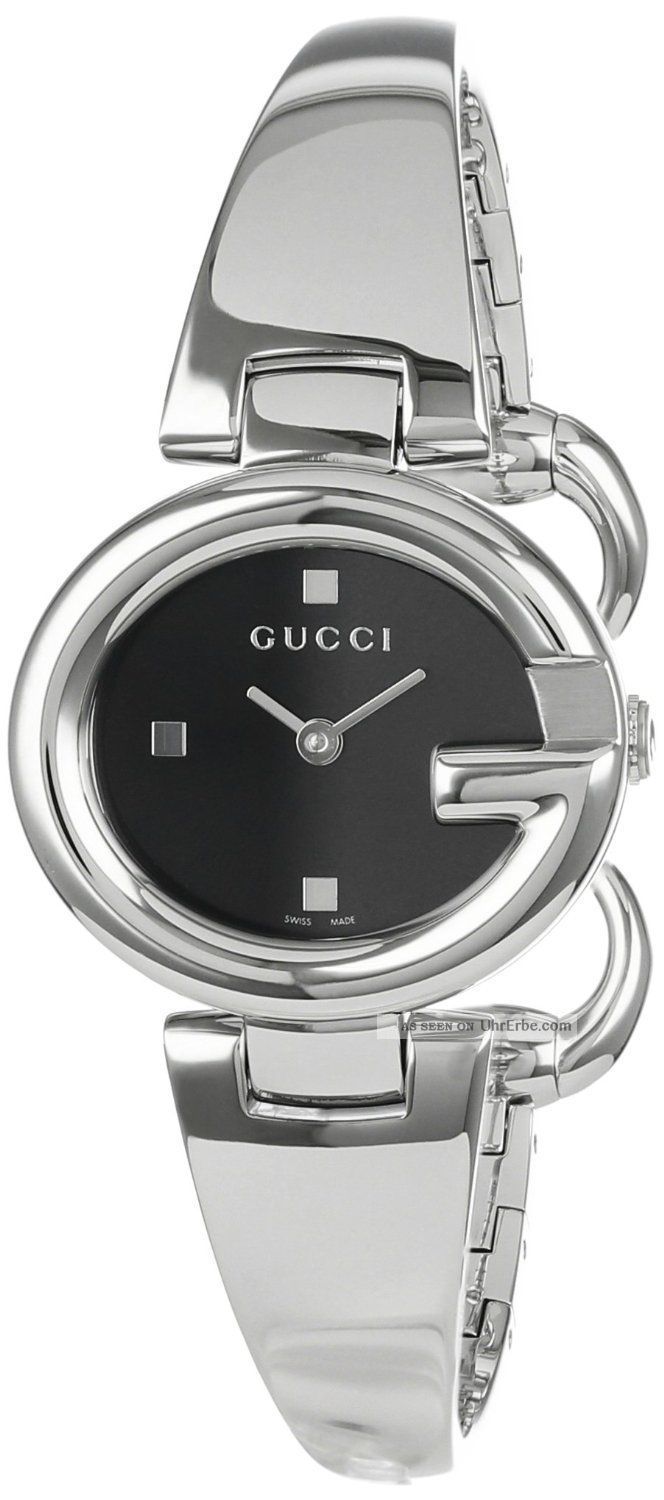 Gucci Damen Uhr Ya134501 Guccissima Modischer Armreif Schwarzes Ziffernblatt Armbanduhren Bild
