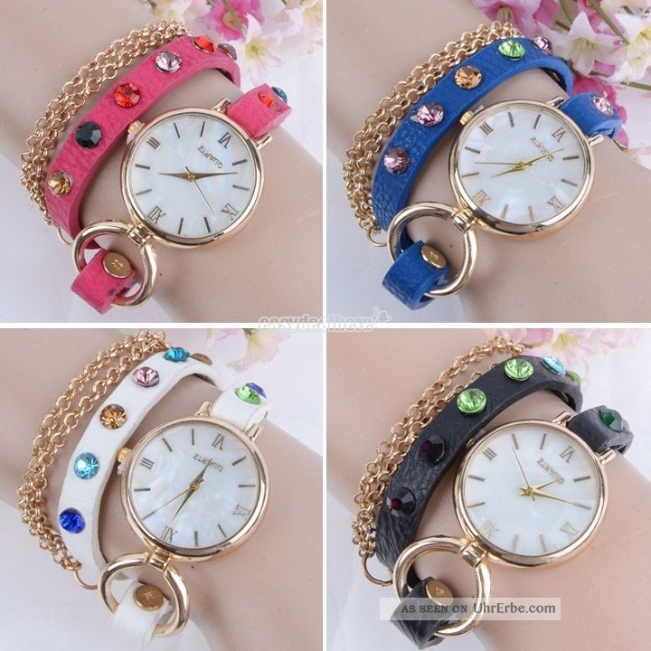 Damen Retro Synthetische Lederband Wrap - Uhr Rhinestone - Armband - Armbanduhr Armbanduhren Bild