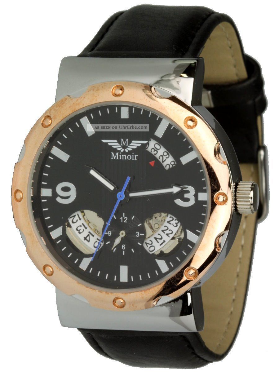 Minoir Uhren Modell Cergy - Automatikuhr Rotgold / Schwarz,  Datum Ø 42 Mm Armbanduhren Bild