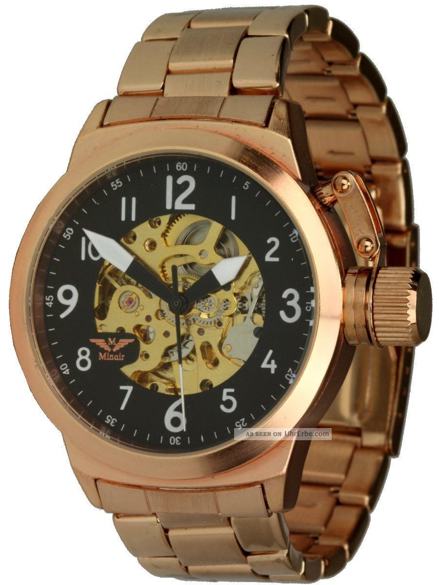 Minoir Uhren - Modell Voves Rotgold,  Automatikuhr,  Kronenschutz,  Teilskelettuhr Armbanduhren Bild