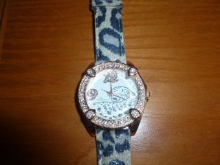 Damen Armbanduhr Strasssteine Leopard Rotgold Ce Bild
