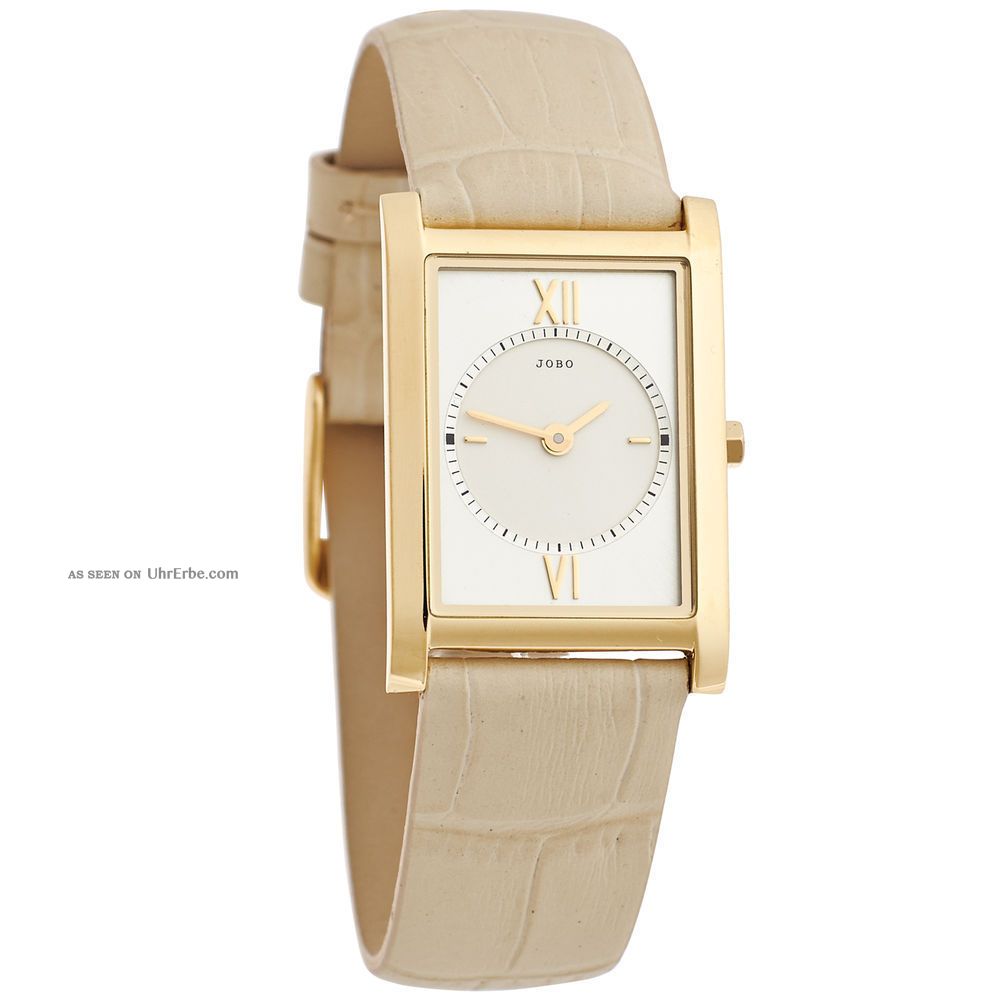 Damenuhr Damen Armbanduhr Jobo Quarz Analog Edelstahl Vergoldet Lederband Beige Armbanduhren Bild