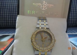 Vtg Rare Breitling Eric Tabarly Quartz 80770 Gold Stainless Box Watertightness Bild