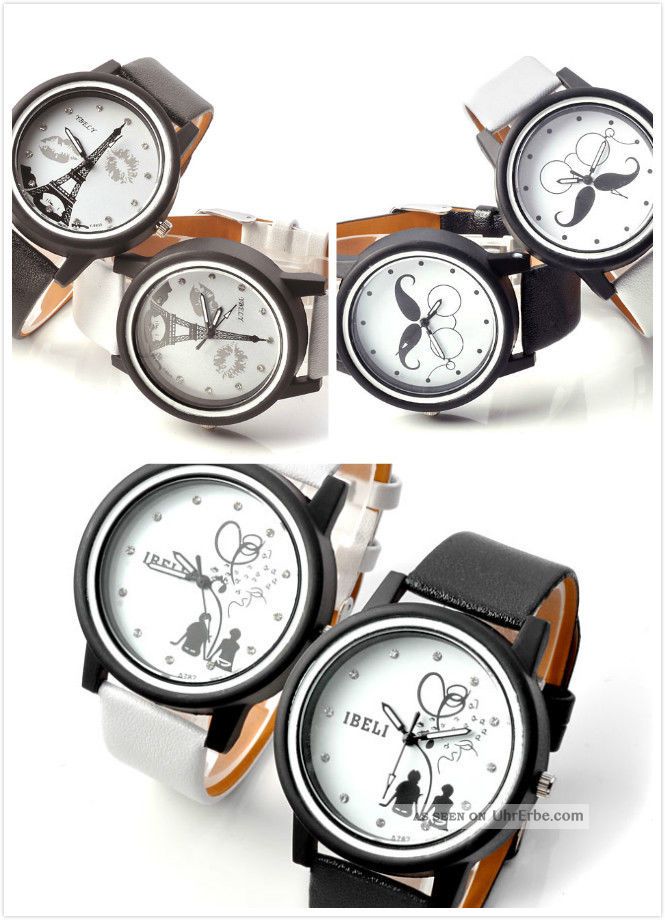 Schwarz Weiß Pu Leder Herrn Damen Armbanduhr Leicht Quarzuhr Trend 3 Mustern Armbanduhren Bild