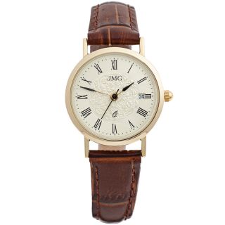 Jmg - Damenuhr,  Golduhr 585er Gelbgold,  Schweizer Uhrwerk,  Datum,  Lederband Bild