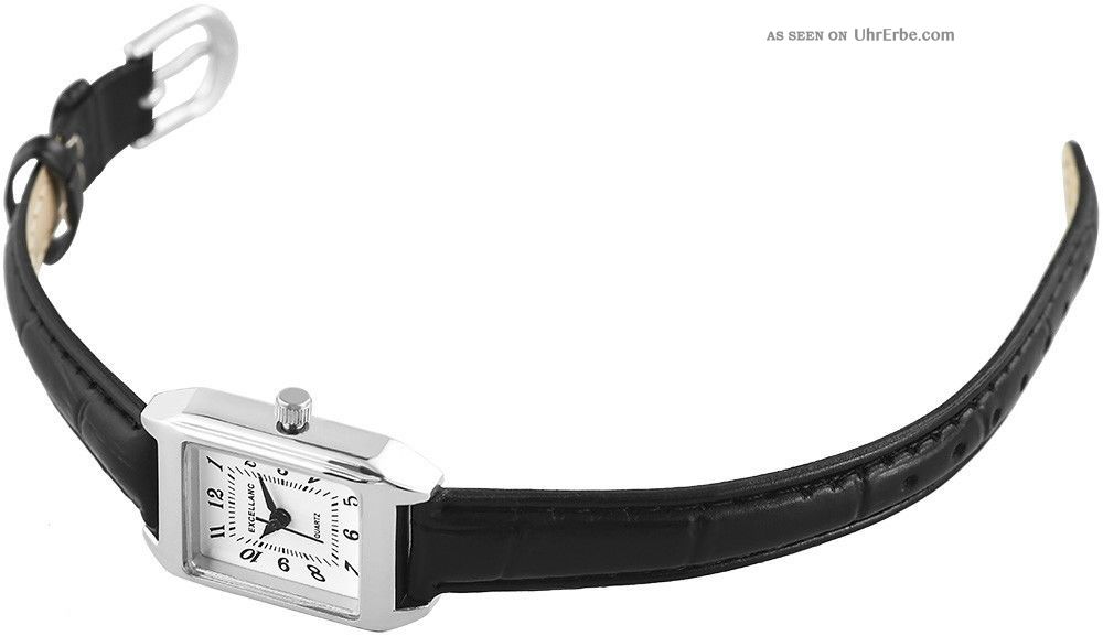 Klassische Neue Excellanc Damenuhr Schwarz/weiß Leder Armbanduhr - Ersatzbatterie Armbanduhren Bild