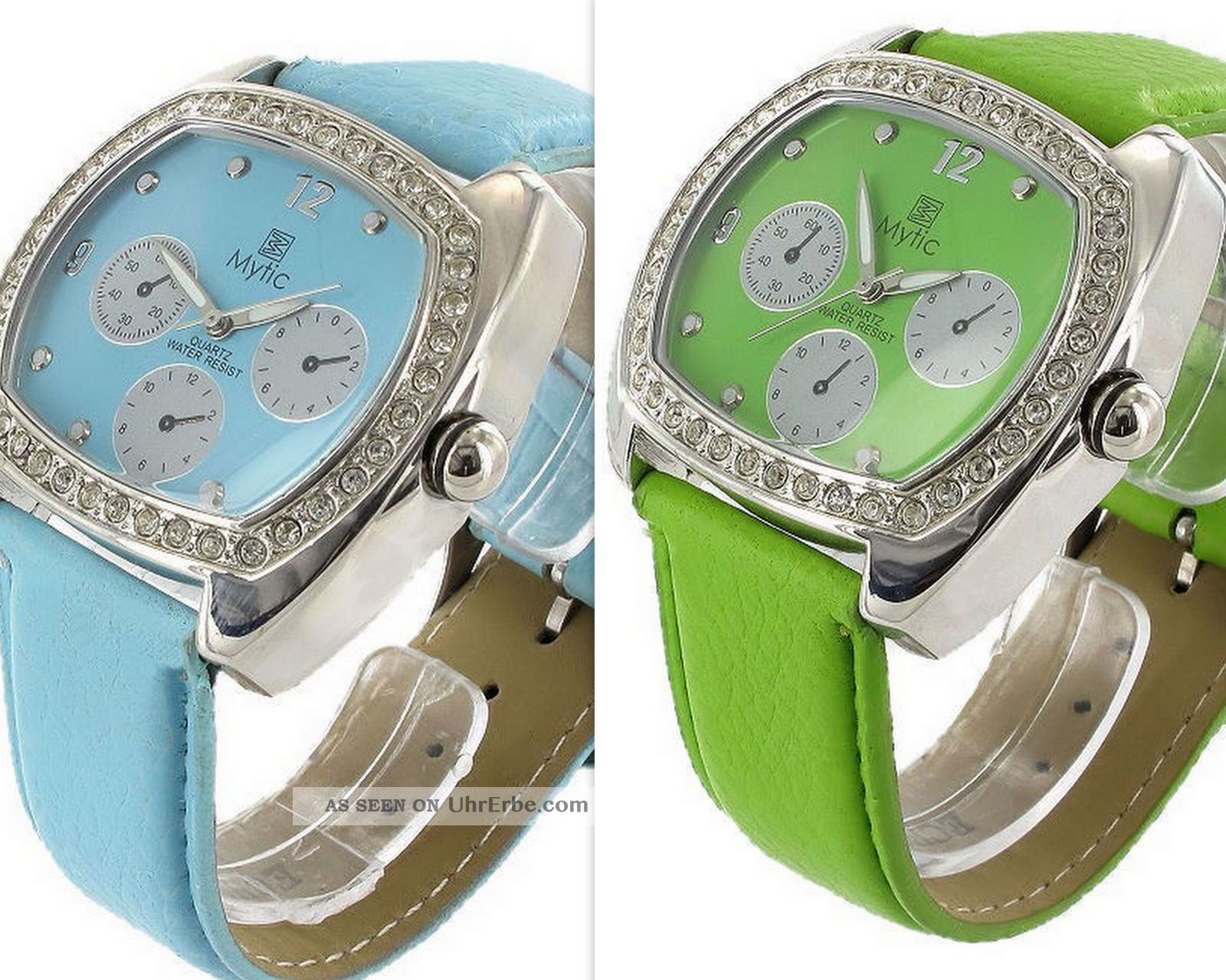 Damen Kinder Mädchen Mytic Uhr Strass Leder Armband Dornschließe Grün Blau Armbanduhren Bild