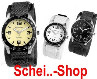 Sport Armbanduhr - Textilarmband - Klettverschluß - Schwarz,  Weiß Oder Gelb Bild