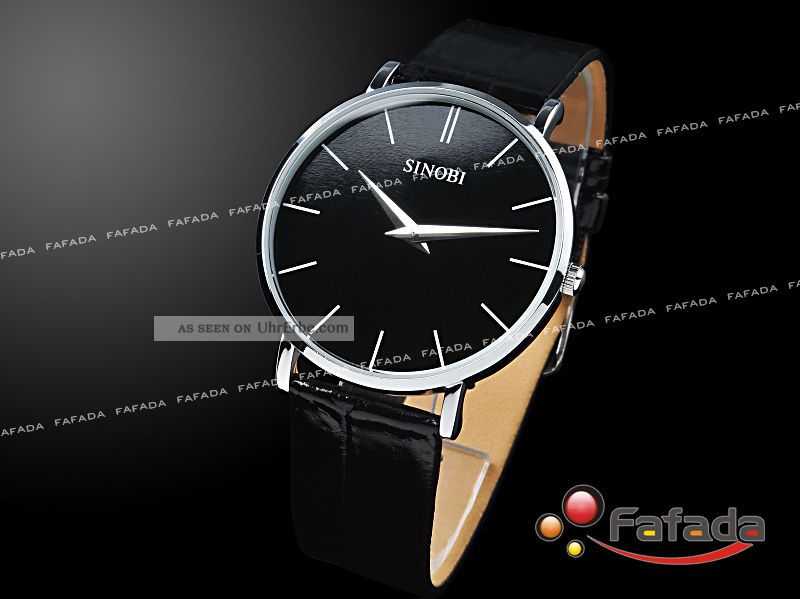 Sinobi Schwarz Damenuhr Herren Armbanduhr Herrenuhr Quarz Uhr Slim Design Armbanduhren Bild