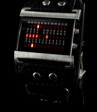 Matrix Herren Armbanduhr Display Led Rot Binäre Uhr Pu - Leder Digital Watch 6101 Bild