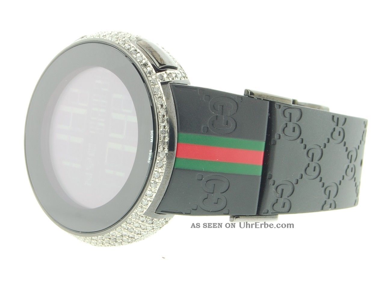 Mens Vollgehäuse Schwarz Pvd Ya114207 Benutz.  Digital Gucci Weiß Diamant Uhr 5ct Armbanduhren Bild