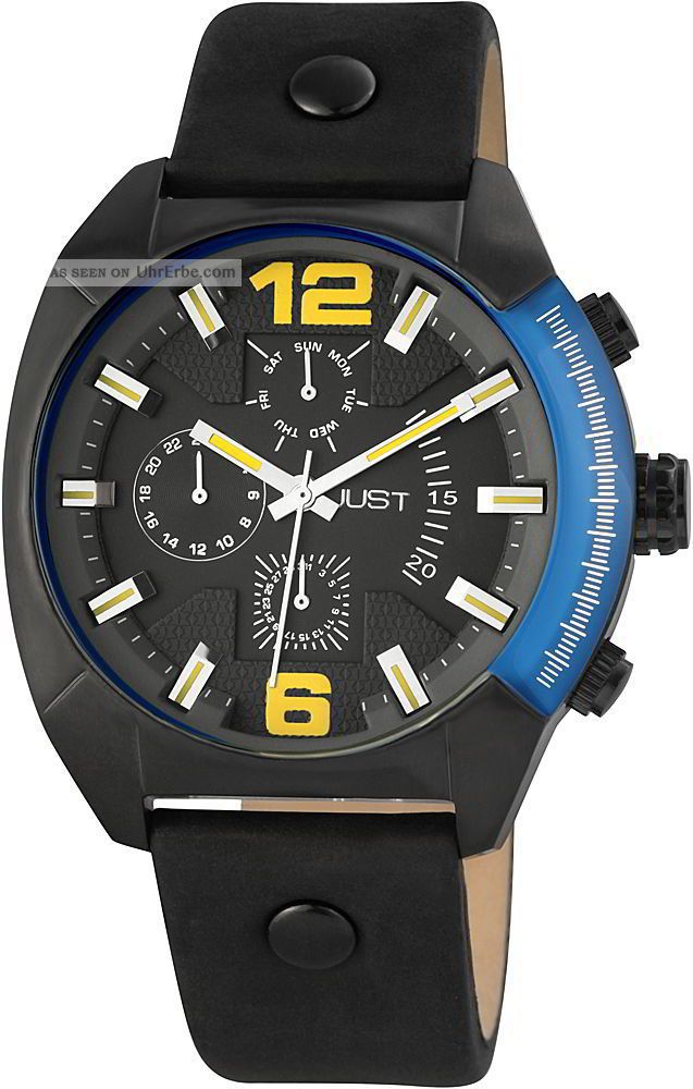 Just Herrenuhr 48 - S0235 - Bk Uhr Armbanduhr Lederarmband Schwarz Datum Armbanduhren Bild