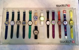 12 Stück Swatch Uhr Uhren Sammlung Ungetragen Collectors Club Chrono Scuba Bild