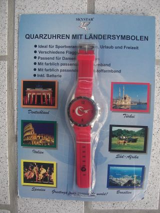 Herren Armbanduhr Quarzuhr Mit Ländersymbol (hier Türkisch) Marke Skystar Rot Bild
