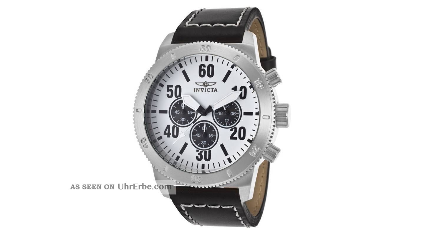 Invicta Herren Xxl Chronograph Schwarz Lederarmband Uhr Neu&ovp Rechnung Armbanduhren Bild
