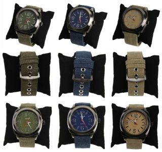 Herren Damen Uhr Herrenuhr Armbanduhr Watch Stoff Farbwahl Blau Beige Oliv Bild
