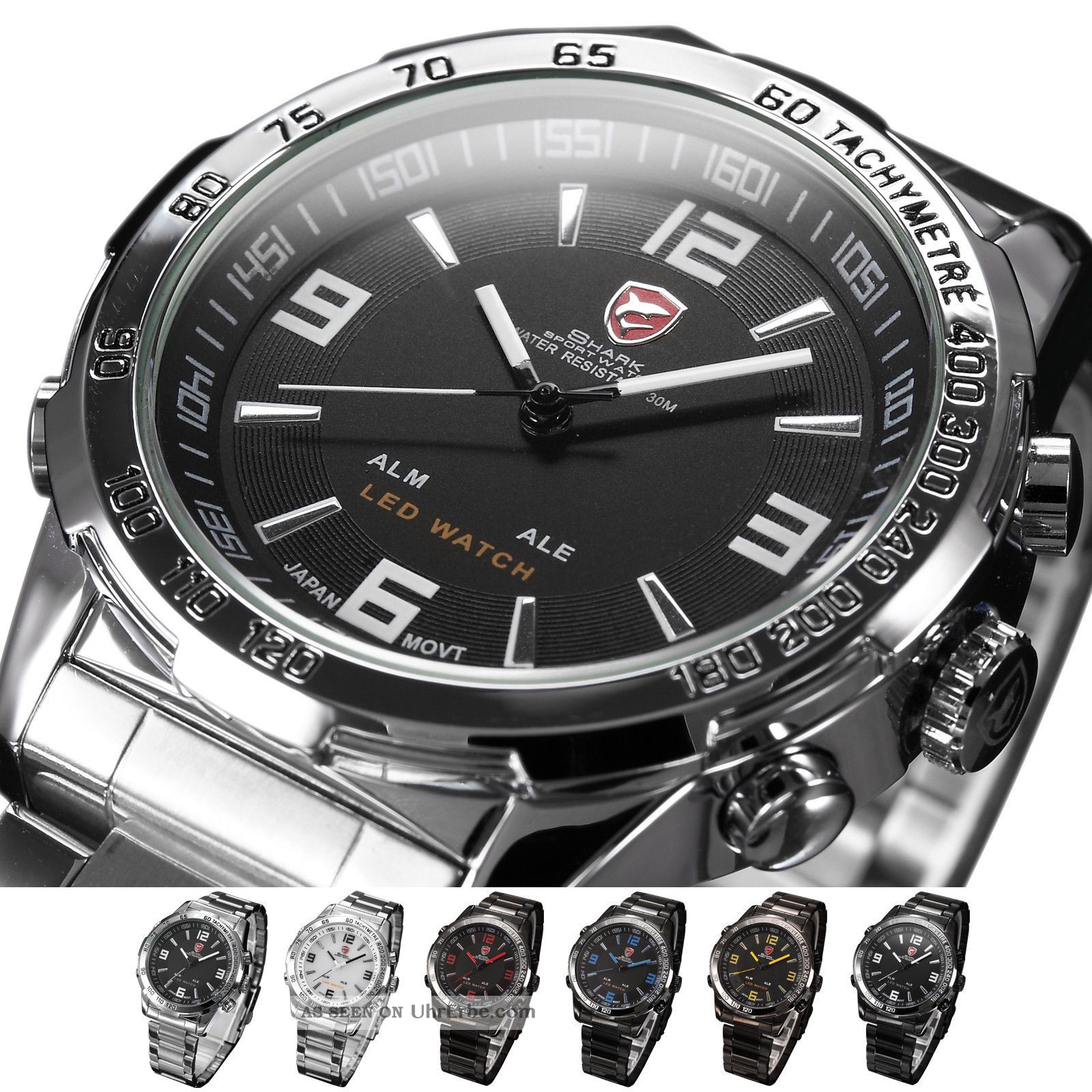 U Shark Led Anolog Digital Uhr Herren Quarzuhr Edelstahl Armbanduhr 6 Farben Armbanduhren Bild