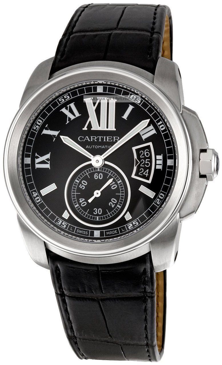 Armbanduhr Cartier W7100041 Calibre Herren Automatischer Stahl Schwarz Leder Uhr Armbanduhren Bild