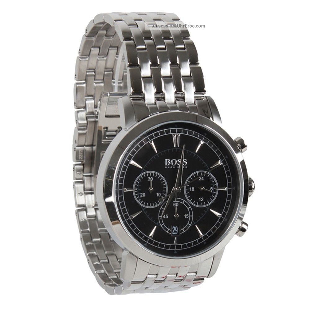 Chronograph Edelstahl Uhr Hugo Boss Schwarz 1512903,  Originalverpackung Armbanduhren Bild