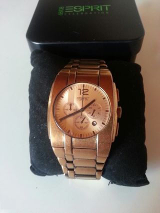 Mit Etikett Esprit Herren Uhr In Altgold Trendig Np 159€ Verstellbar Bild