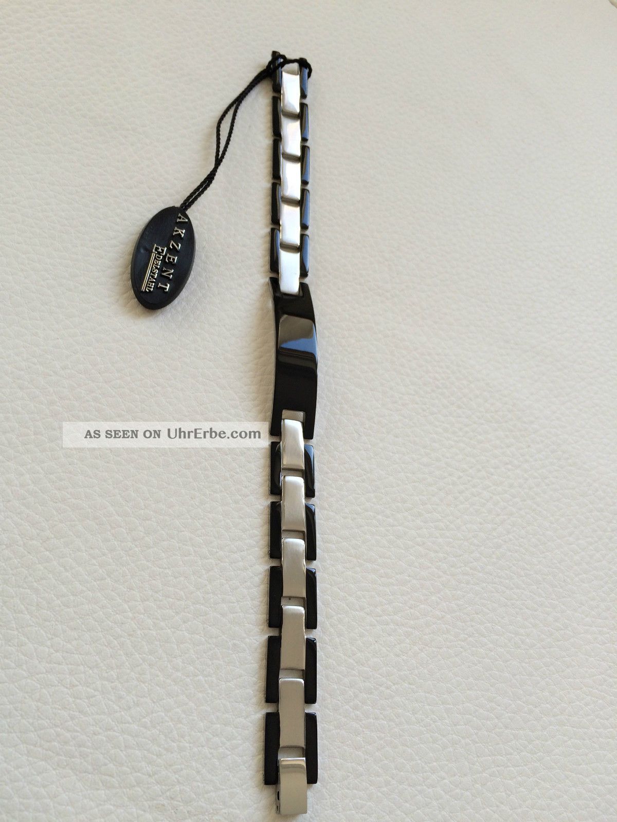Herrenarmband Armband Schwarz Und Silber Aus Edelstahl Mit Gravurplatte Armbanduhren Bild