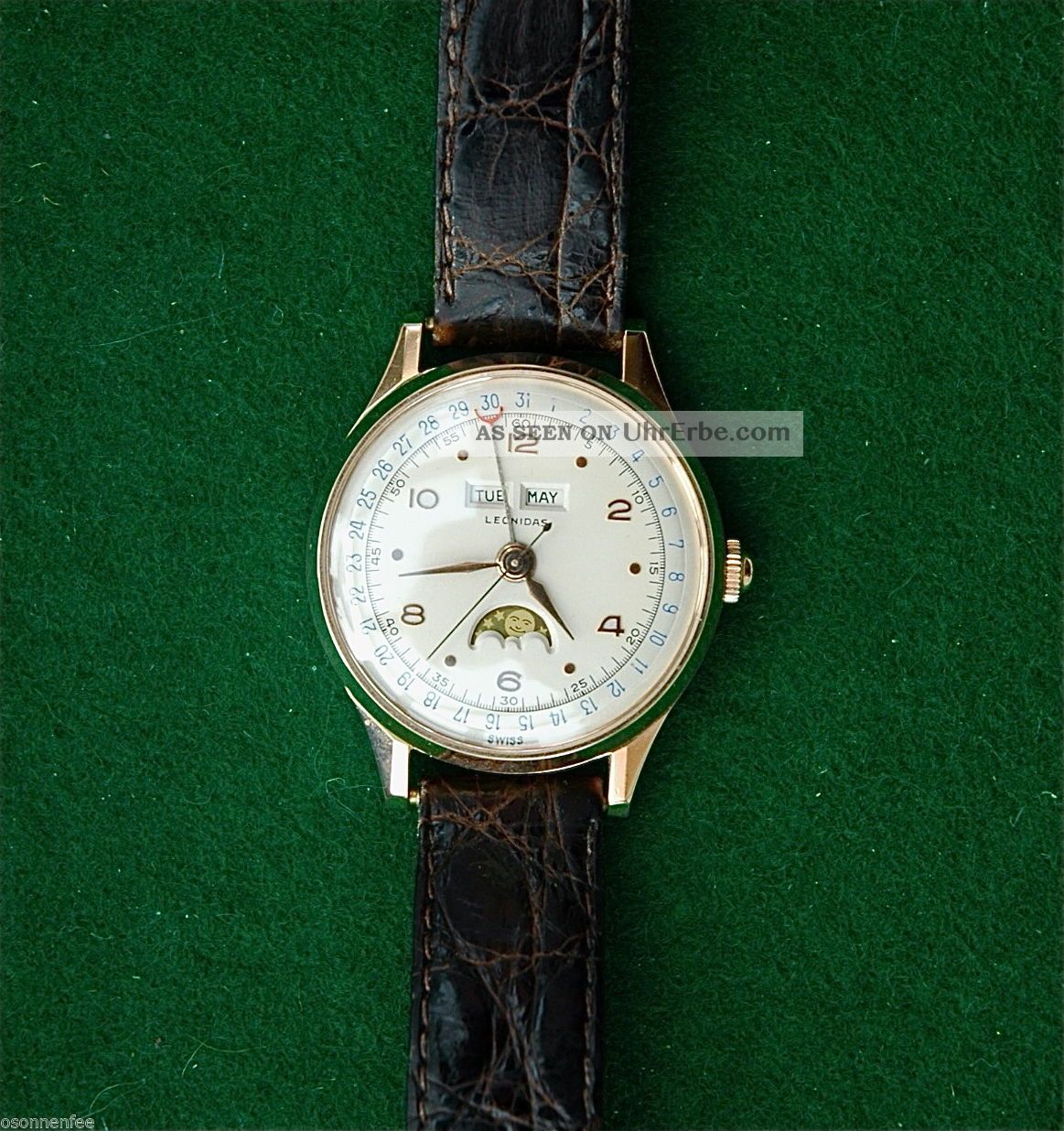 Leonidas Triple Calendar Seltene Armbanduhr Herren Gold Vintage Watch Armbanduhren Bild