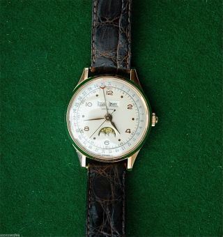 Leonidas Triple Calendar Seltene Armbanduhr Herren Gold Vintage Watch Bild