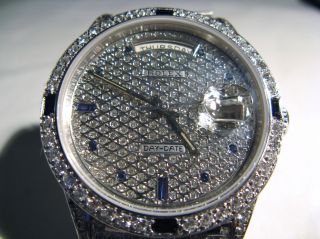 Rolex Day Date Weissgold Pave Zifferblt Mit Saphiren Band Voll Diamanten Bild