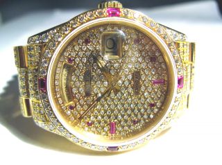 Rolex Day Date Gelbgold 18 Ct.  Pave Zifferblt Band Voll Mit Diamanten Bild