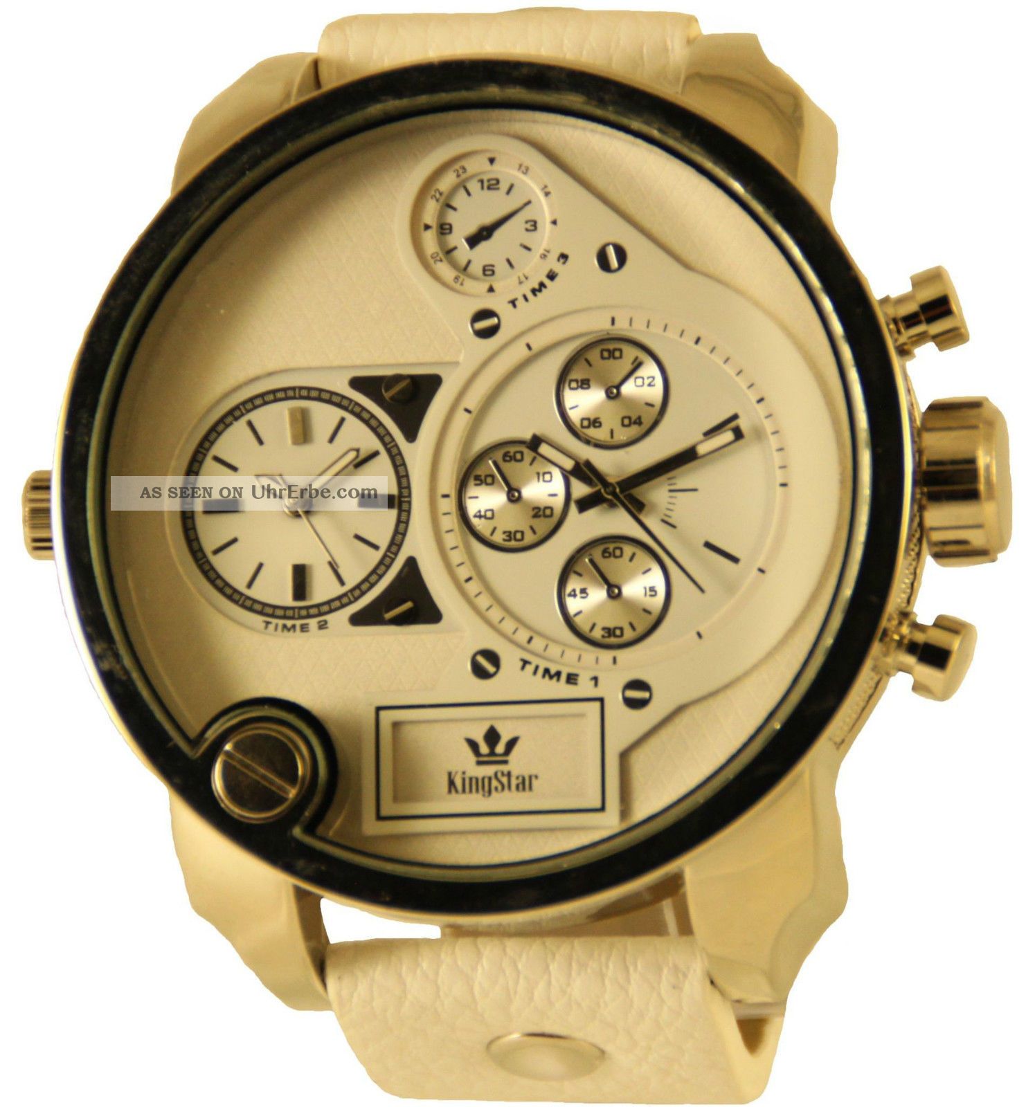 Kingstar Xxxl Herrenuhr Zwei Zeitzonen Analog Armbanduhr Pu Lederarmband Armbanduhren Bild