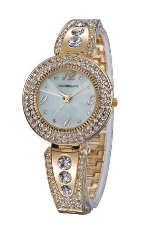 Damenuhr Armbanduhr Mit Kristall Steinen Quarz Analog Elegant Modisch Gold Bild